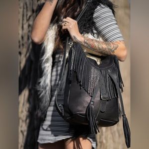 Black Bison Leather Foxycat Convertible Backpack and Crossbody Bag